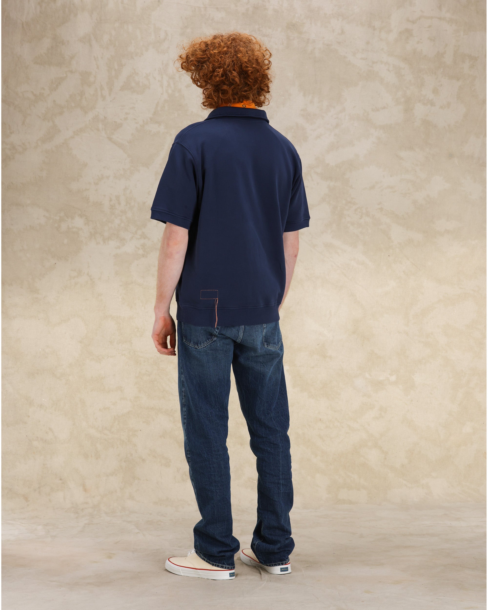 Yalepm Brushed Jersey Quarter Zip Collared Short Sleeve Sweatshirt